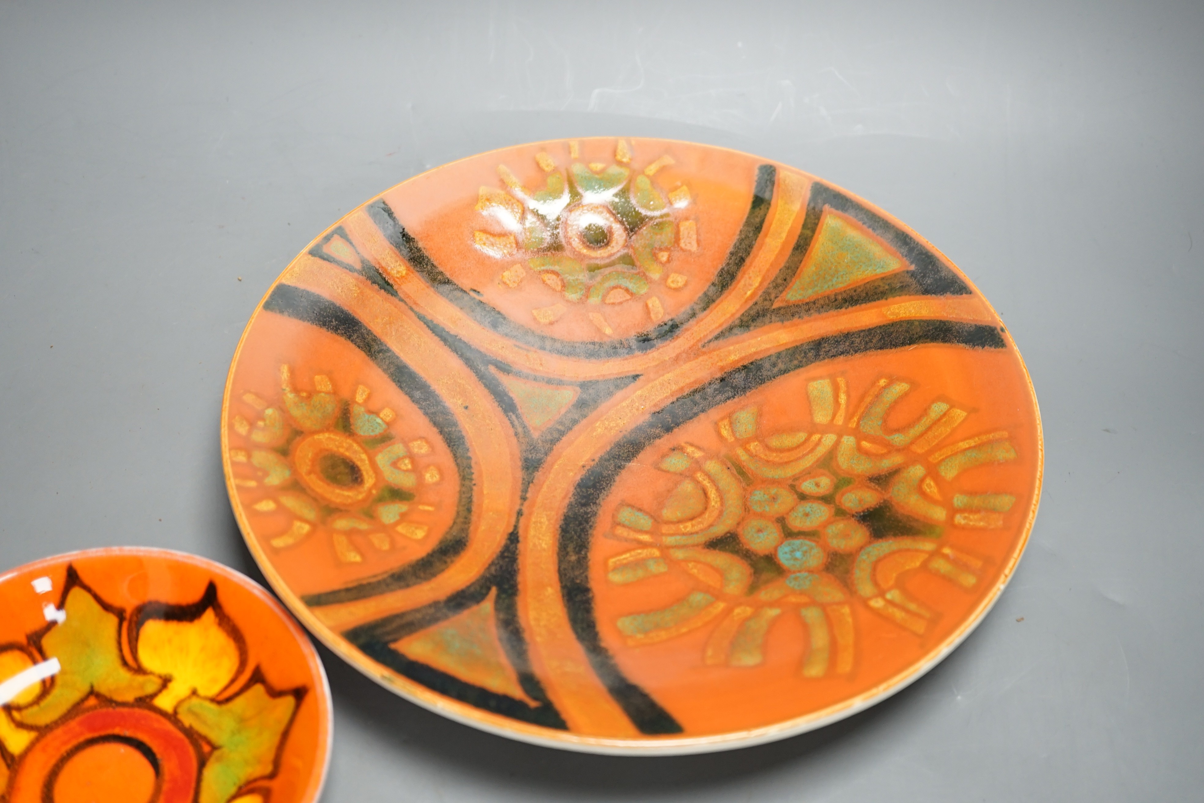 A Poole charger and a smaller plate, 27cms diameter